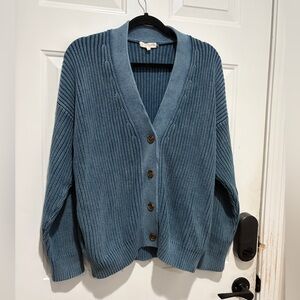Demylee Heavy Weight, 4 Button Cardigan in Blue Grey color, size Medium